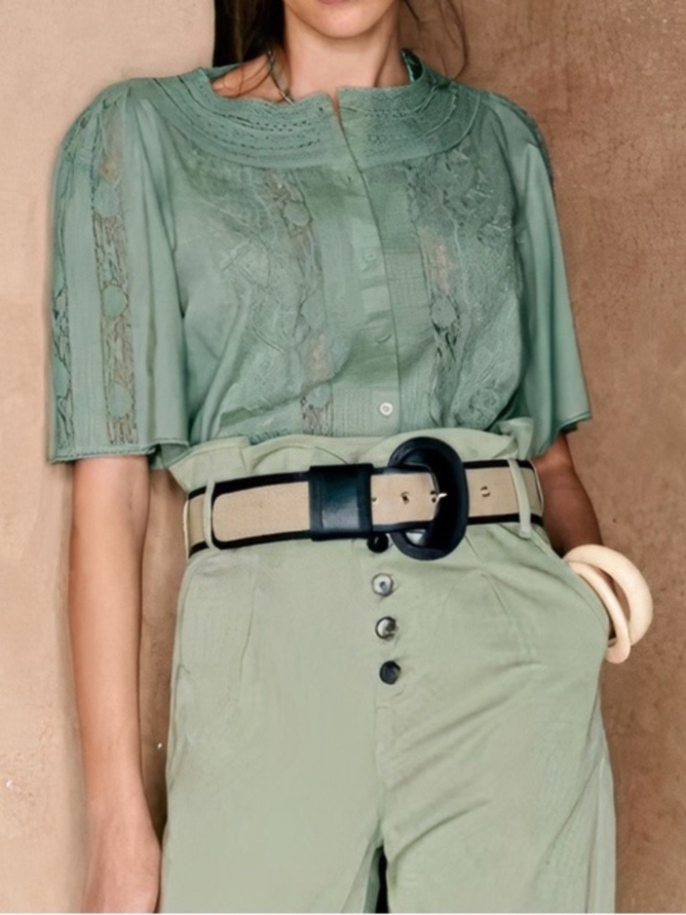 Sezane Embroidered Jane Blouse in Verdigris 34 USA 2 - Picture 2 of 10